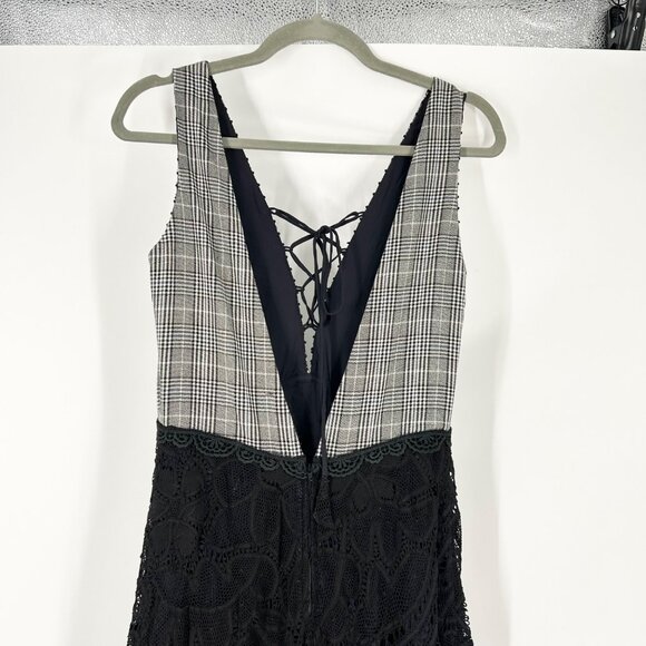 Martha Medeiros Plaid Lace Lace Up Neckline Maxi Dress - Picture 7 of 11